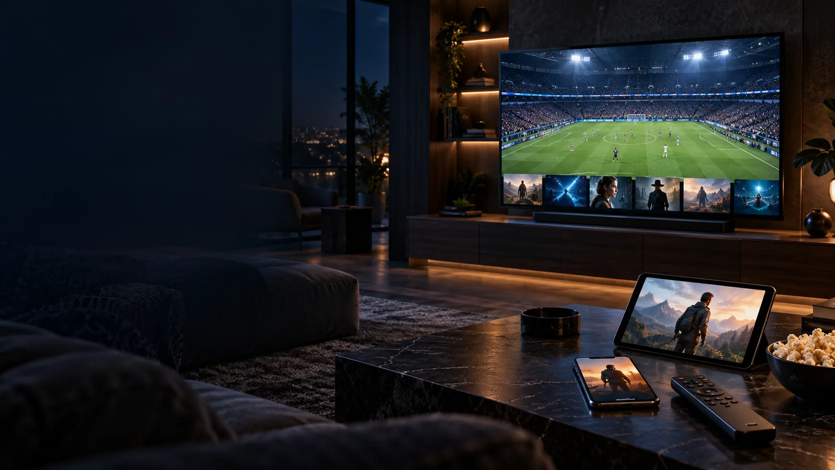 Illustration of an IPTV entertainment experience across screens