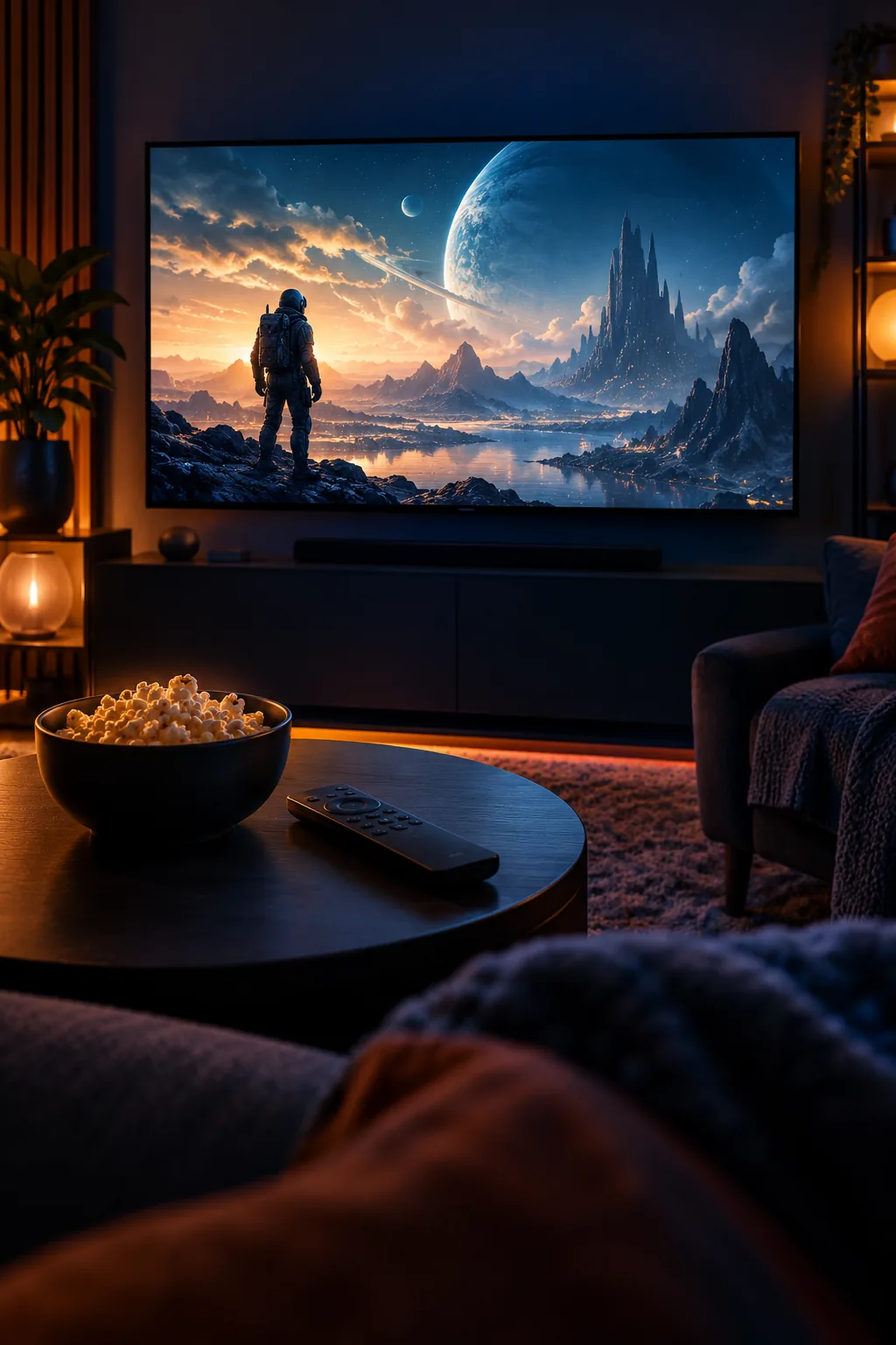 Illustration of a cinematic movie-night experience